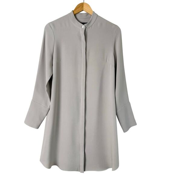 Xander 100% Silk Long Button Down Tunic Blouse Shirt Dress in Light Gray, Size 4 - Picture 1 of 10